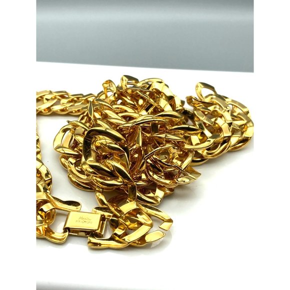 Vintage Napier Cuban Double Link Chain Necklace, Rich Retro Gold Tone Chunky - Picture 4 of 5